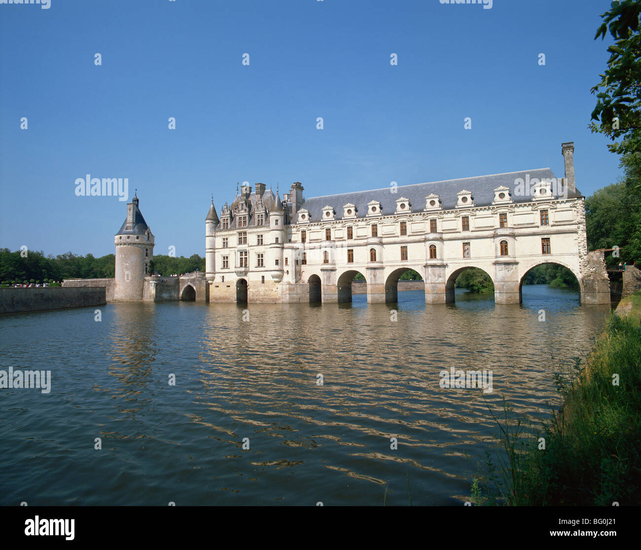 Château de Chenonceau, mit Bögen über den Fluss Cher, Indre-et-Loire, Frankreich, Europa Stockfoto