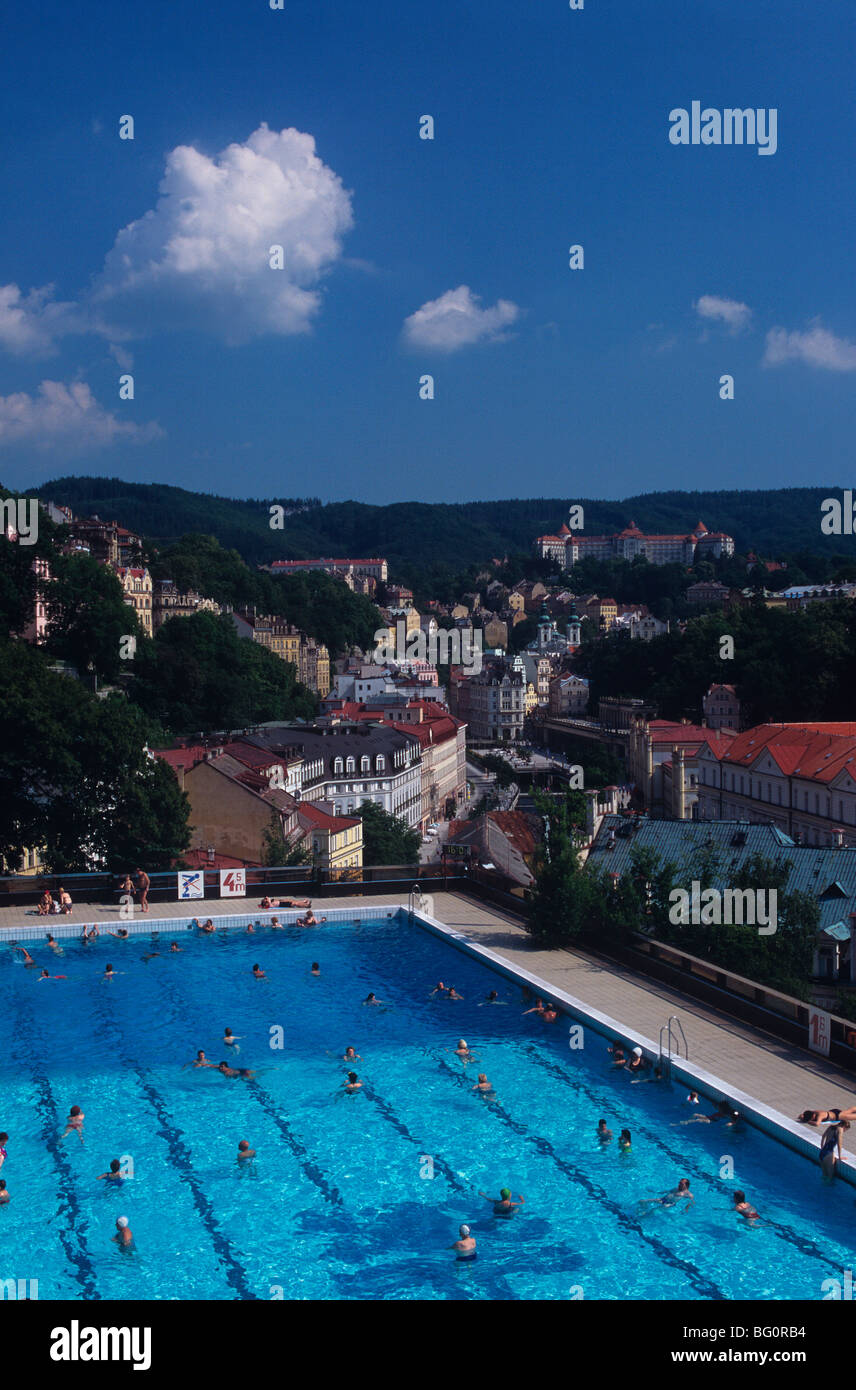 Übersicht von Therme, Karlovy Vary, West-Böhmen, Tschechische Republik, Europa Stockfoto