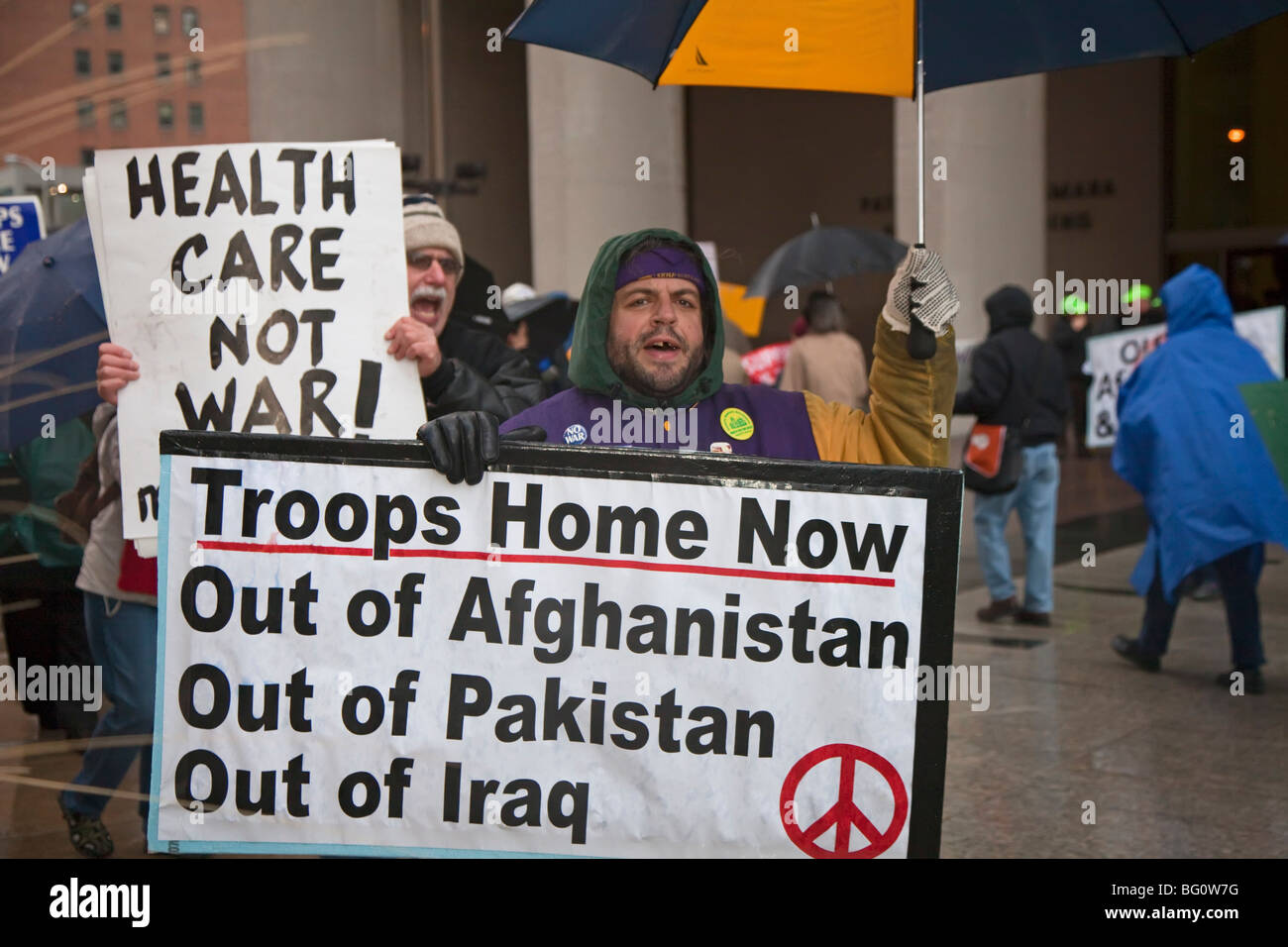 Protest gegen Präsident Obama Eskalation der Afghanistan-Krieg Stockfoto