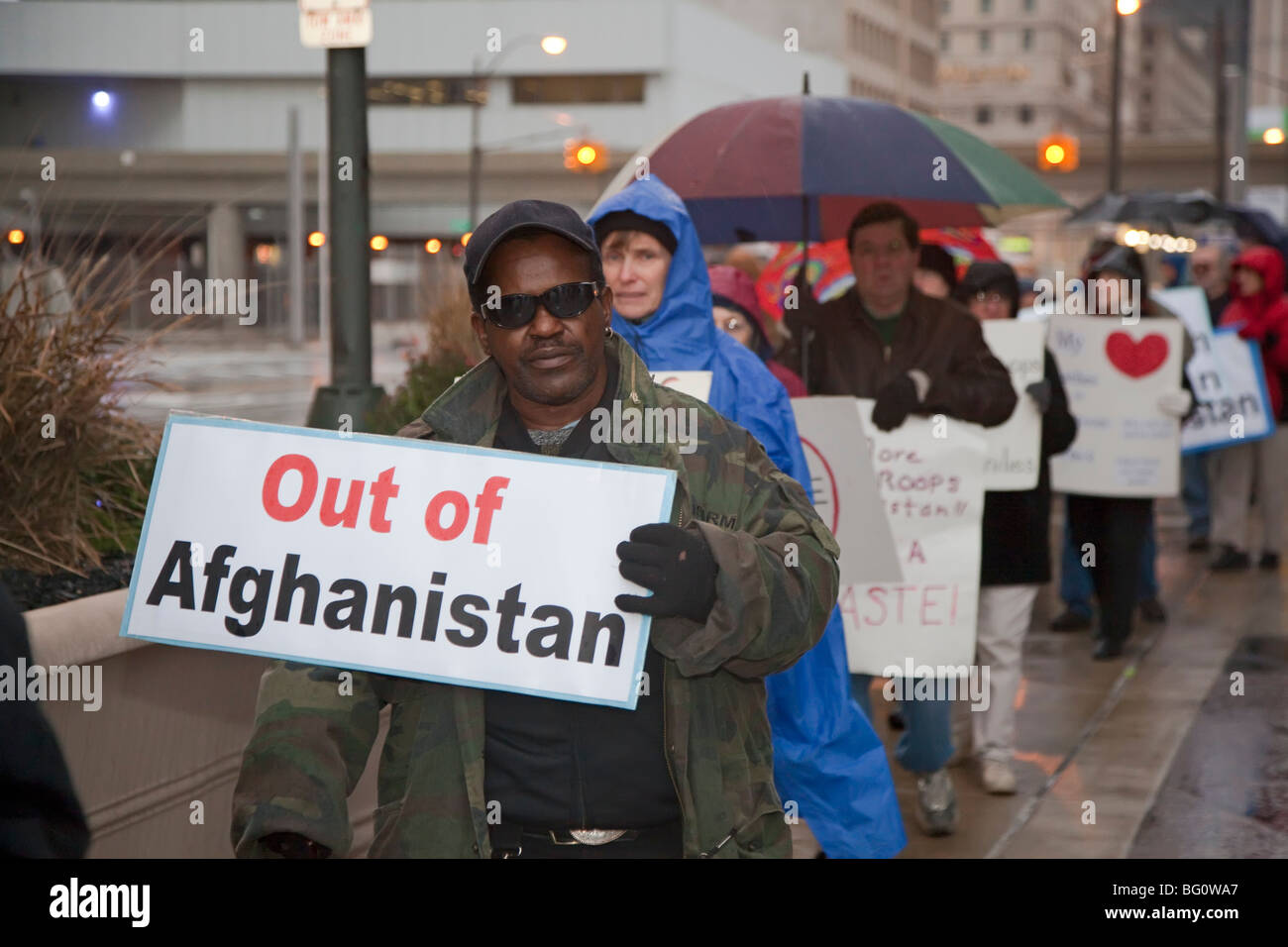 Protest gegen Präsident Obama Eskalation der Afghanistan-Krieg Stockfoto