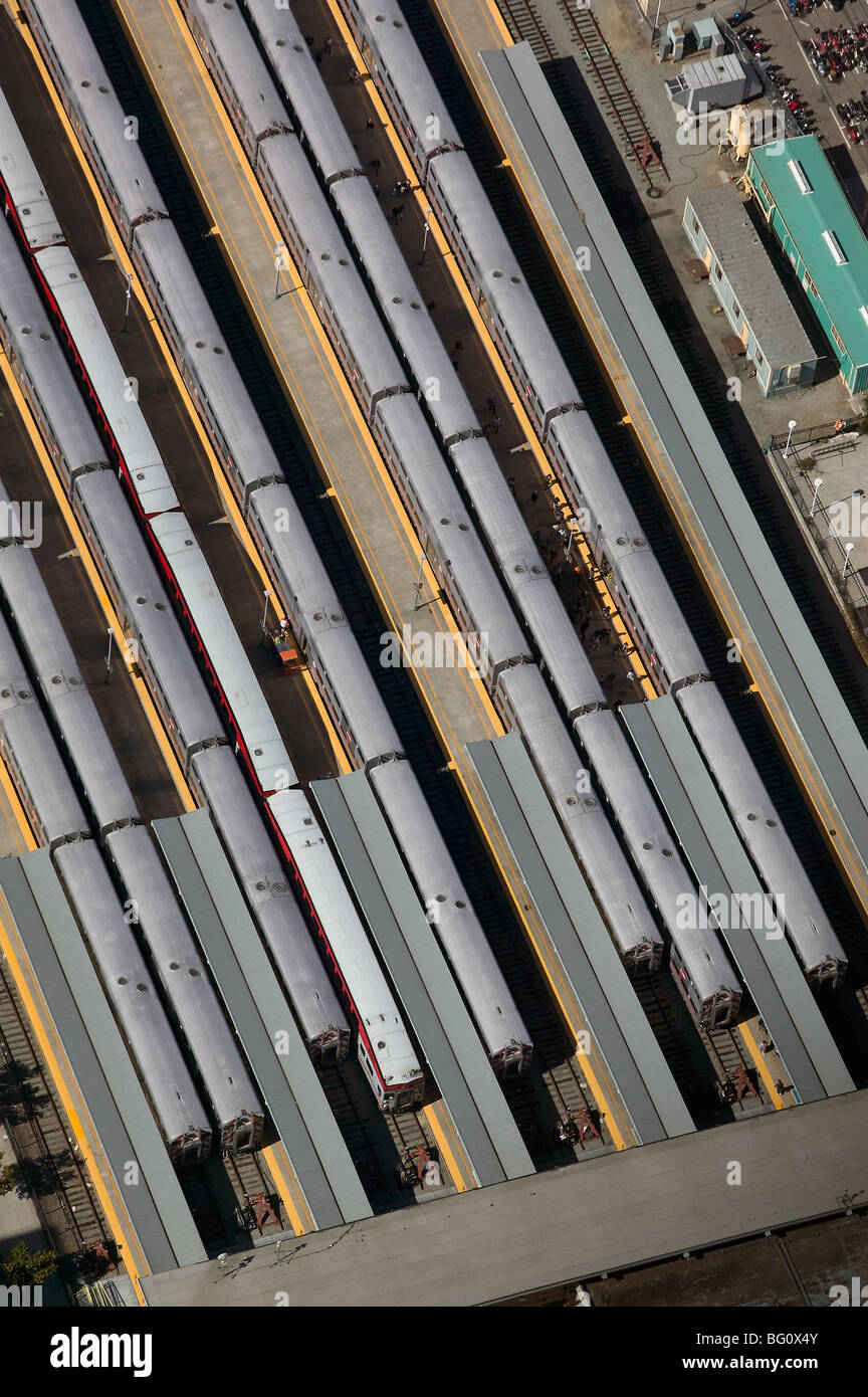 Luftbild oben CalTrain Commuter rail terminal San Francisco Kalifornien Stockfoto