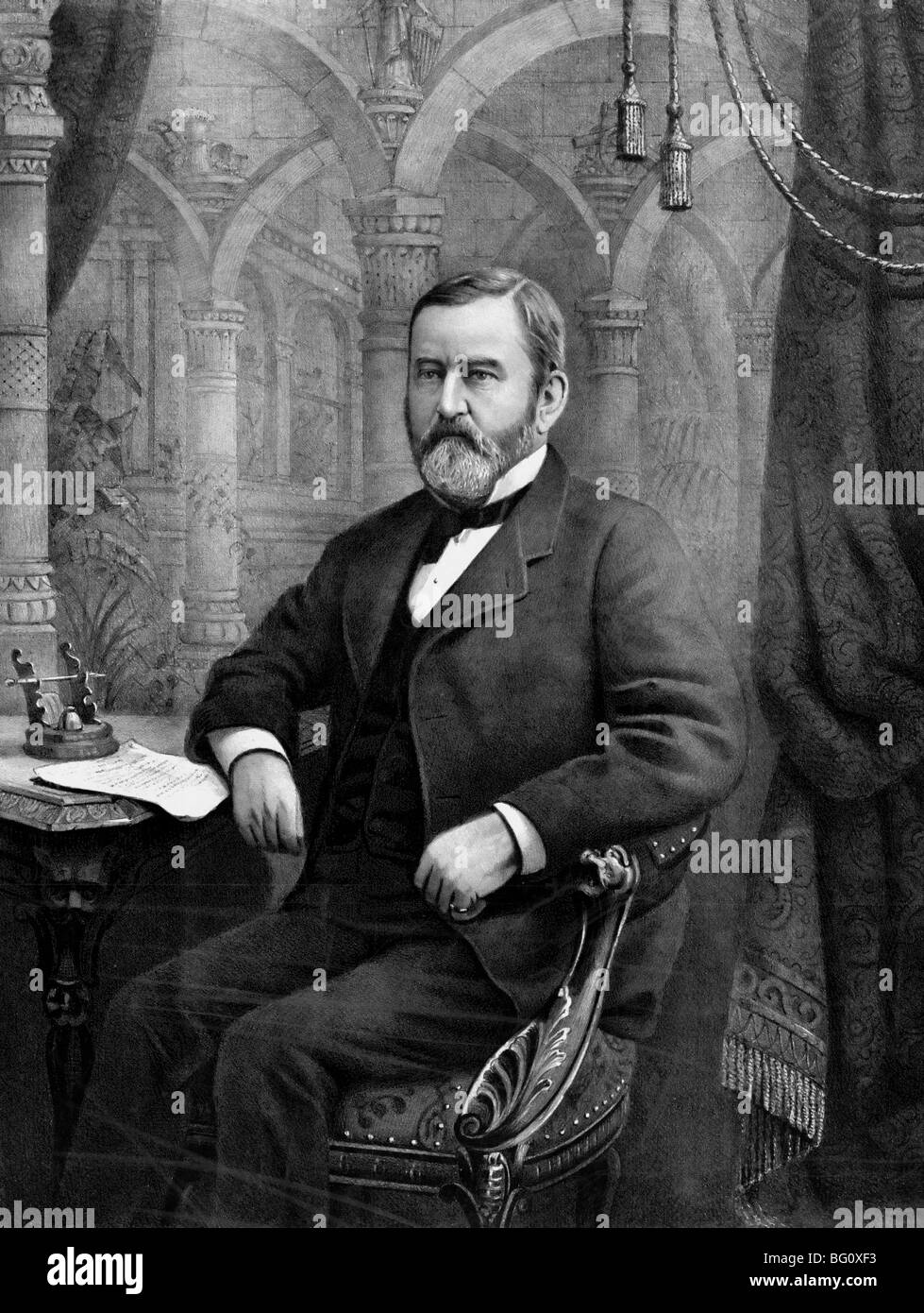 General Grant: in seiner Bibliothek, seine Memoiren zu schreiben, 1885 Stockfoto