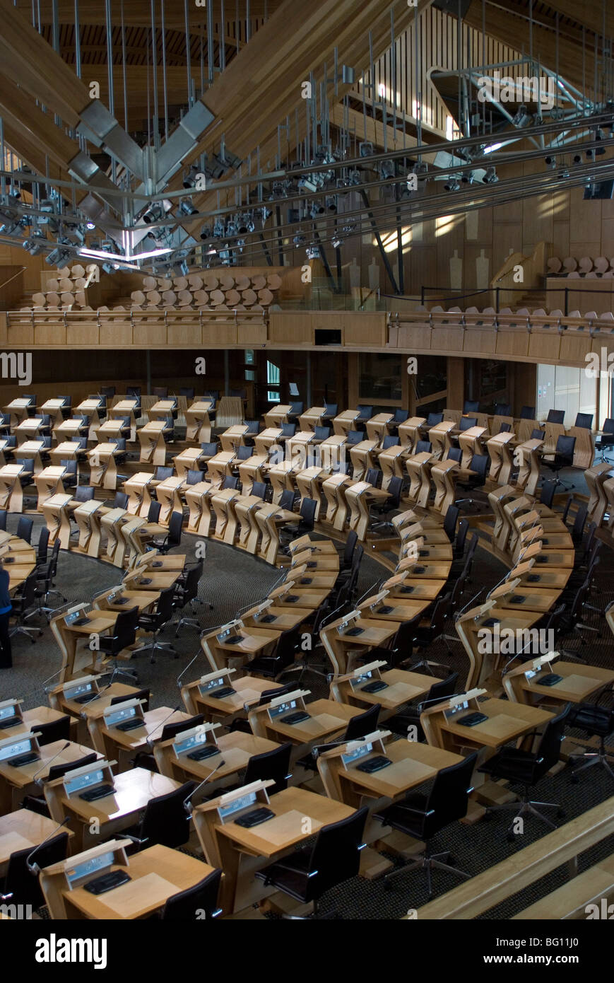 Kammer, neue schottische Parlamentsgebäude, Architekten Enric Miralles, Holyrood, Edinburgh, Schottland, Vereinigtes Königreich, Europa Stockfoto