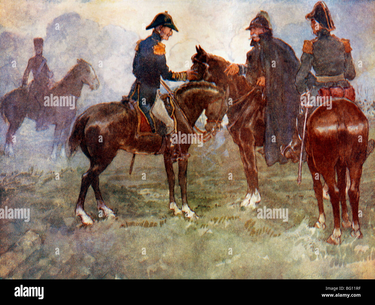 Illustration von Lord Wellington und General Blücher Meeting nach der Schlacht von Waterloo Illustration von A.S Forrest In Buch unserer Stockfoto