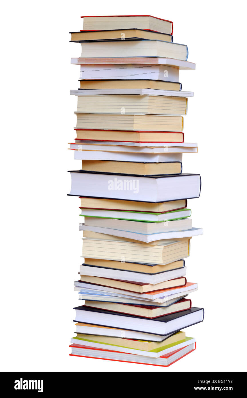 Bücher-Stapel auf weiß Stockfoto