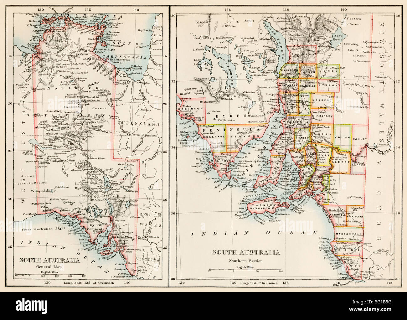 Karte von South Austrailia, 1870. Farblithographie Stockfoto