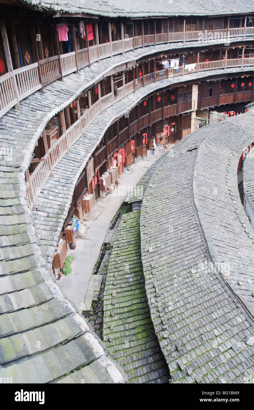 Hakka Tulou Rundbauten Erde, Chengqilou, UNESCO-Weltkulturerbe, Provinz Fujian, China, Asien Stockfoto