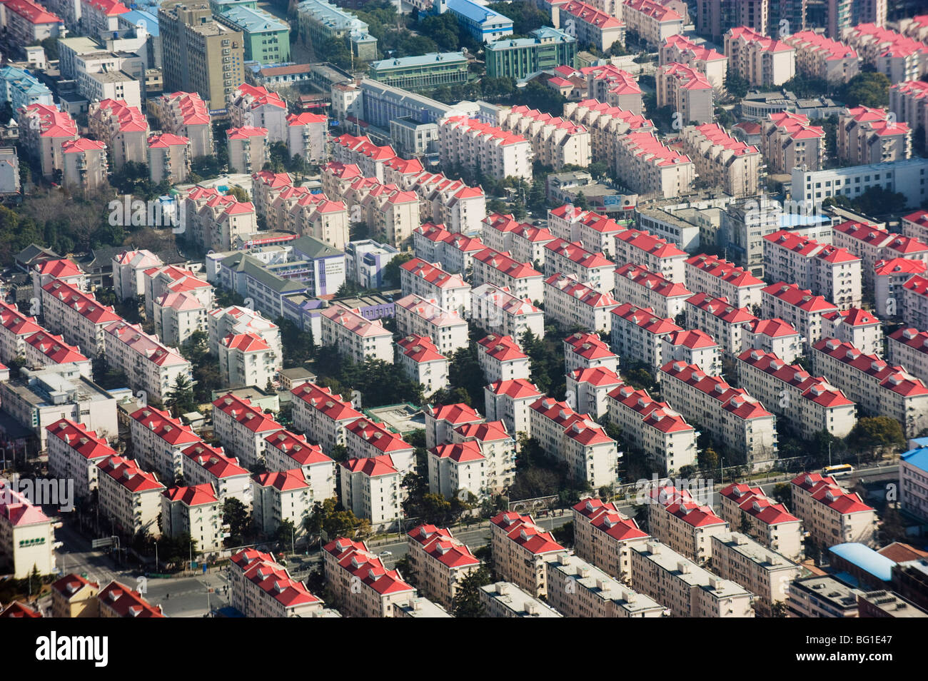 Luftaufnahme des Gehäuse-Wohnanlage in Pudong-Area von Shanghai, China, Asien Stockfoto
