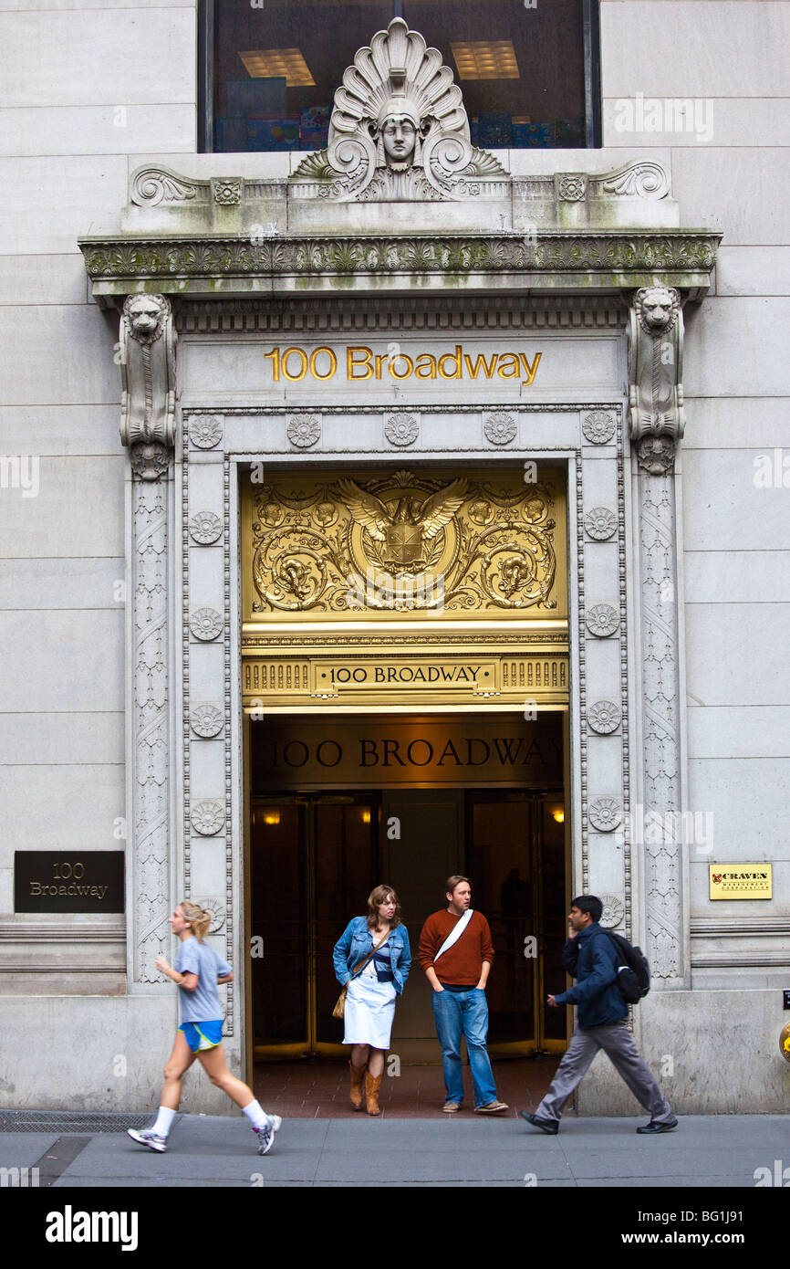 100 Gebäude in den Financial District in Manhattan Broadway Stockfoto