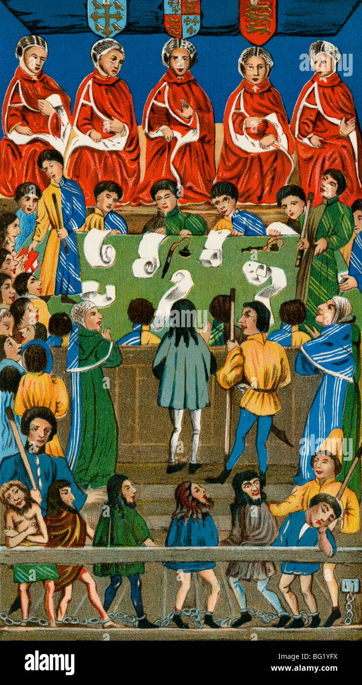 Der King's Bench, London, 1400. Farblithographie Stockfoto