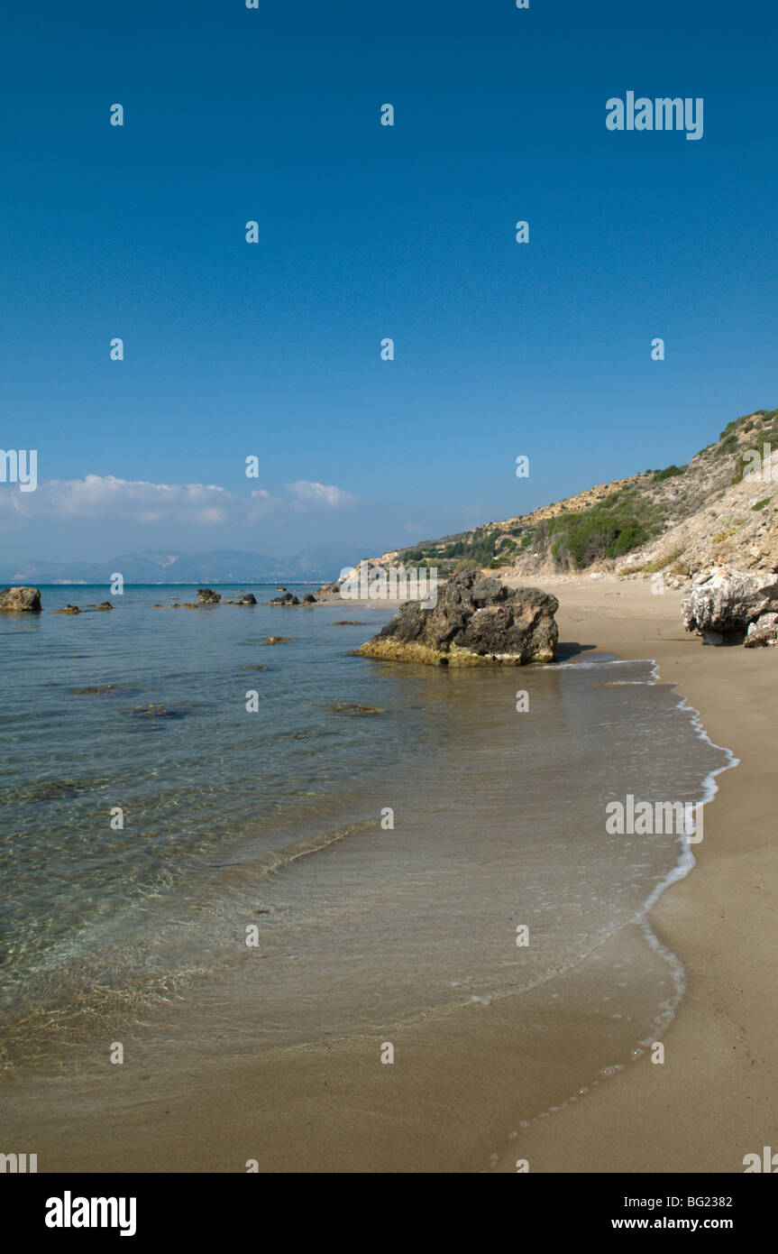 Dafni Strand Zakynthos Blick über den Golf von Laganas. Verschachtelung Bereich die Unechte Karettschildkröte (Caretta Caretta). Stockfoto
