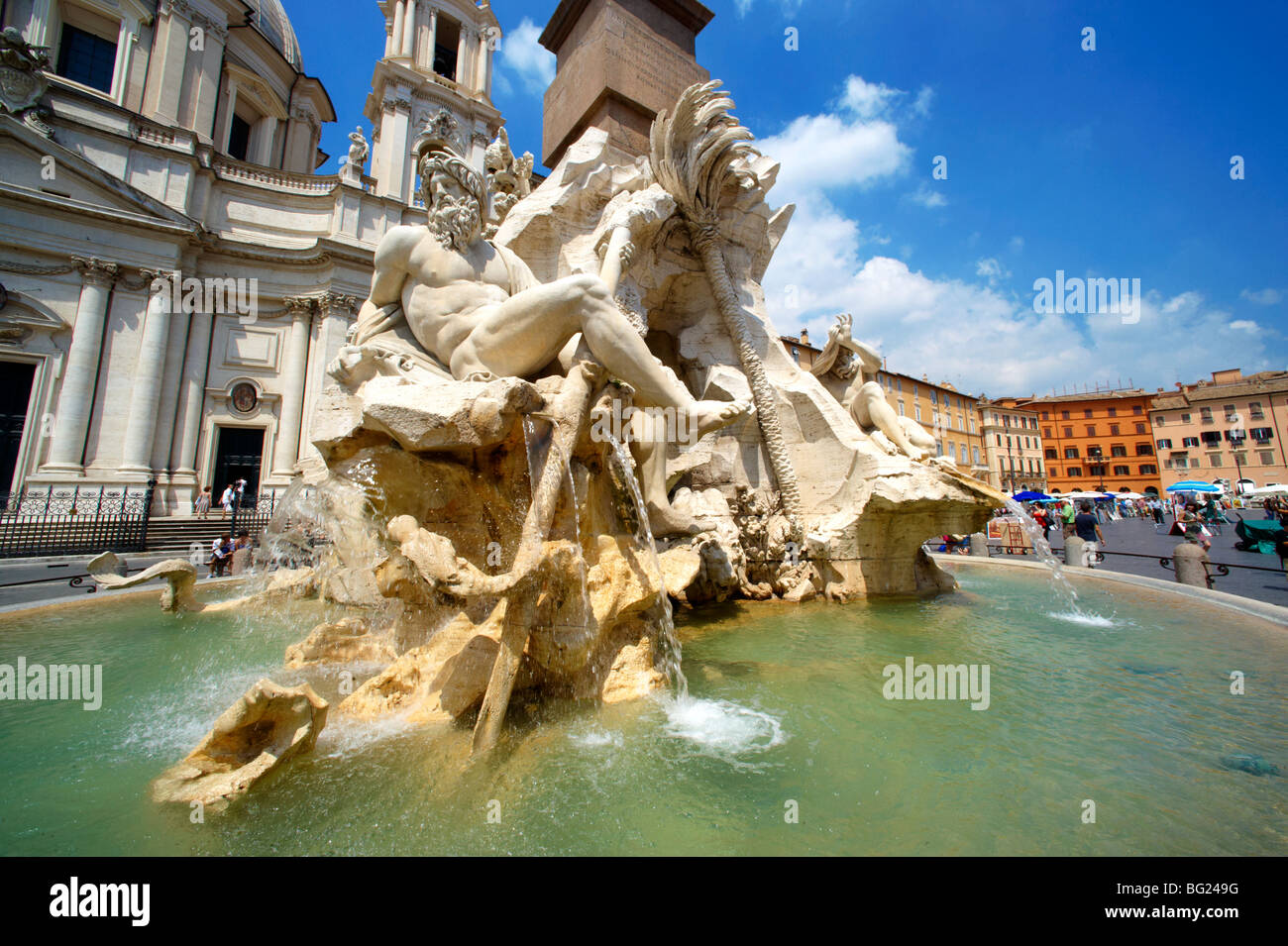 Brunnen der vier Ströme (Fontana dei Quattro Fiumi,), Piazza Navona, Rom, Stockfoto