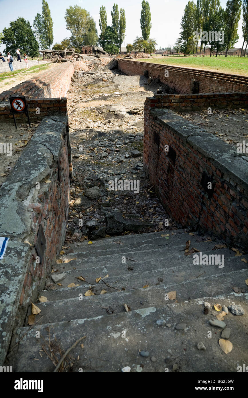 Die Gaskammern in Birkenau (Auschwitz II - Birkenau) Nazi-Vernichtungslager in Oswiecim, Polen. Die Nazis zerstörten sie im Jahre 1945. Stockfoto