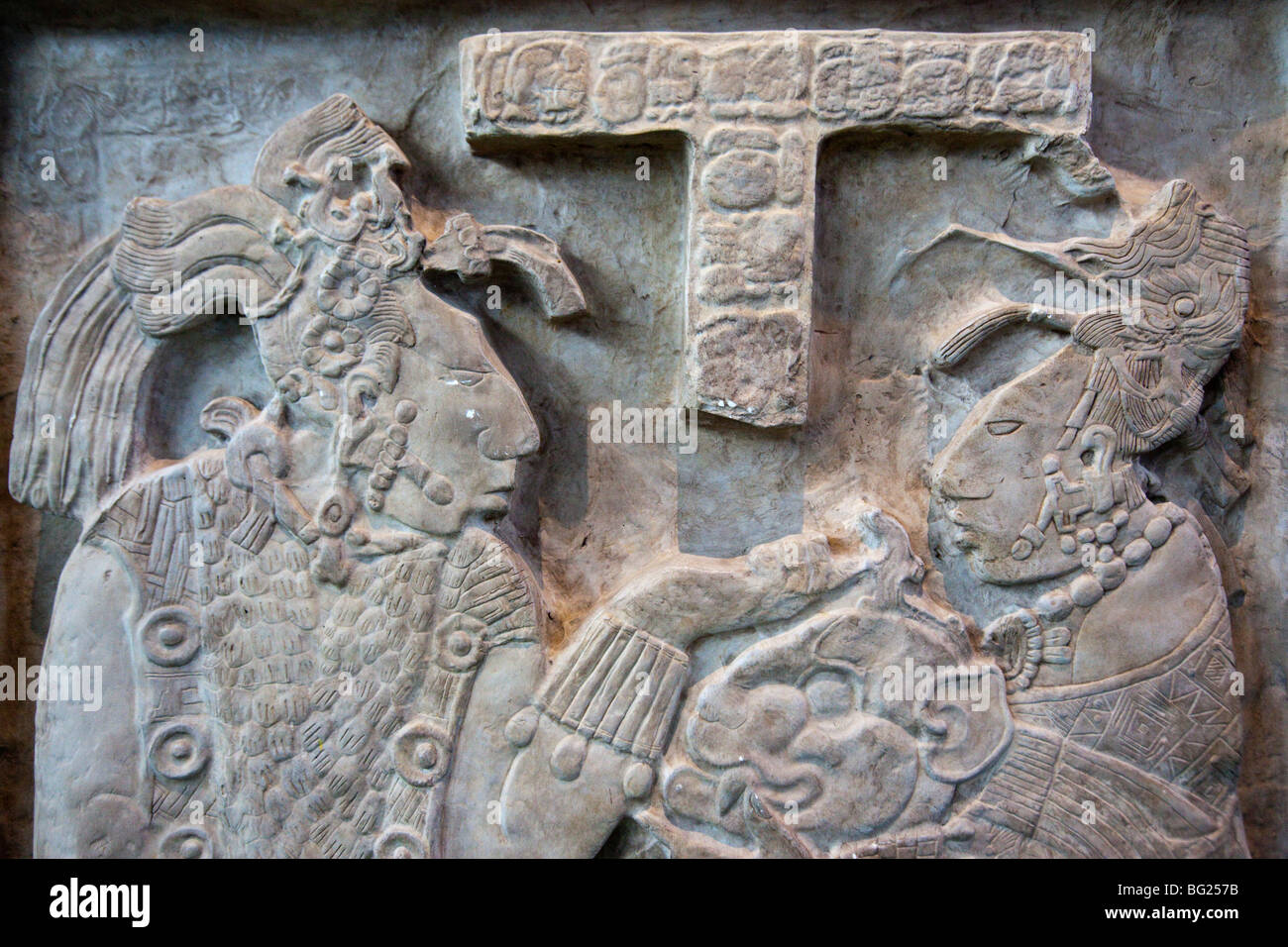 Maya-Skulptur aus Yaxchilan, nationales Museum von Anthropologie Ausstellung in Mexiko-Stadt Stockfoto