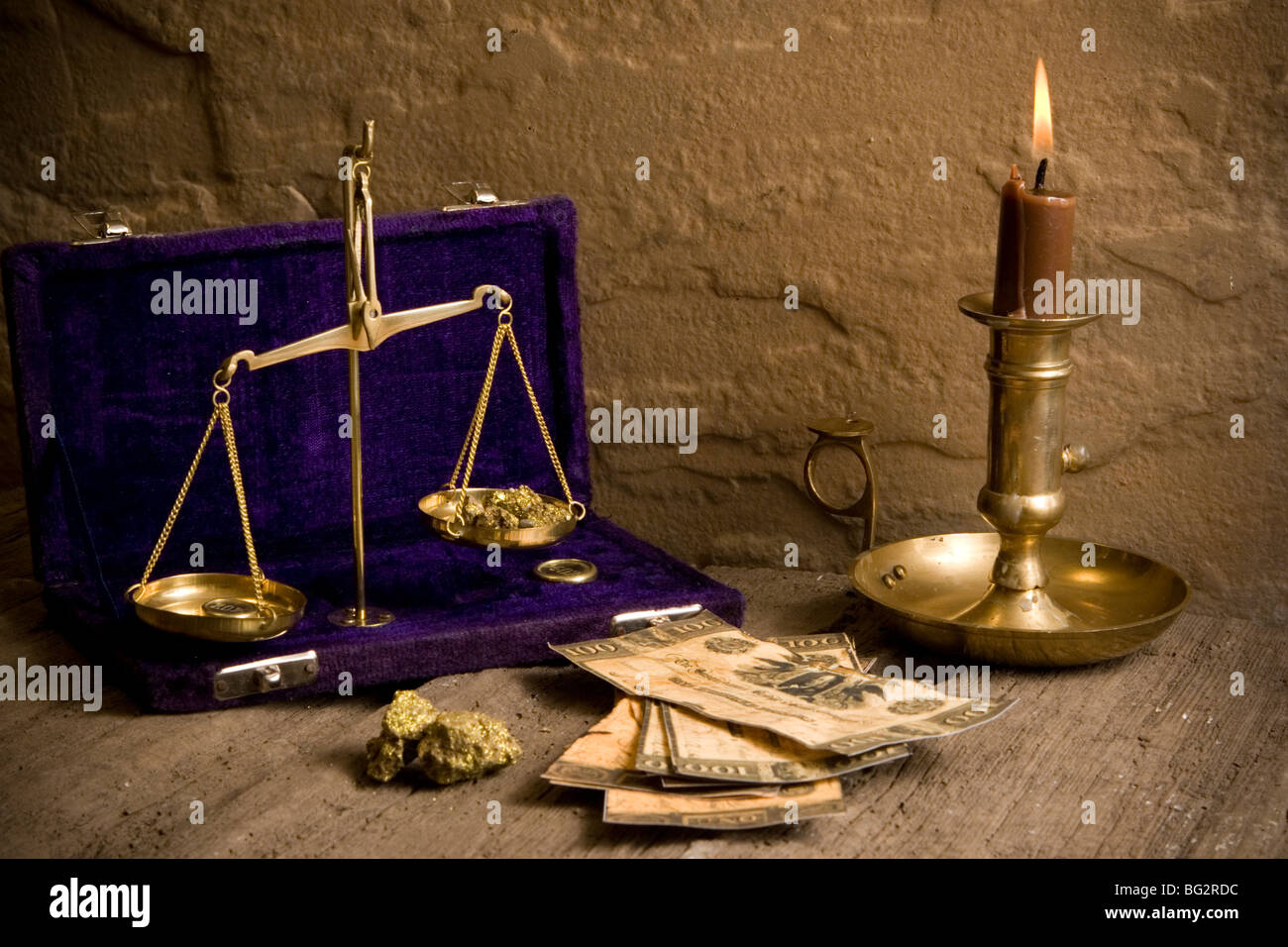 Einem Gewicht von gold-Nuggets im alten Wilden Westen Stockfoto