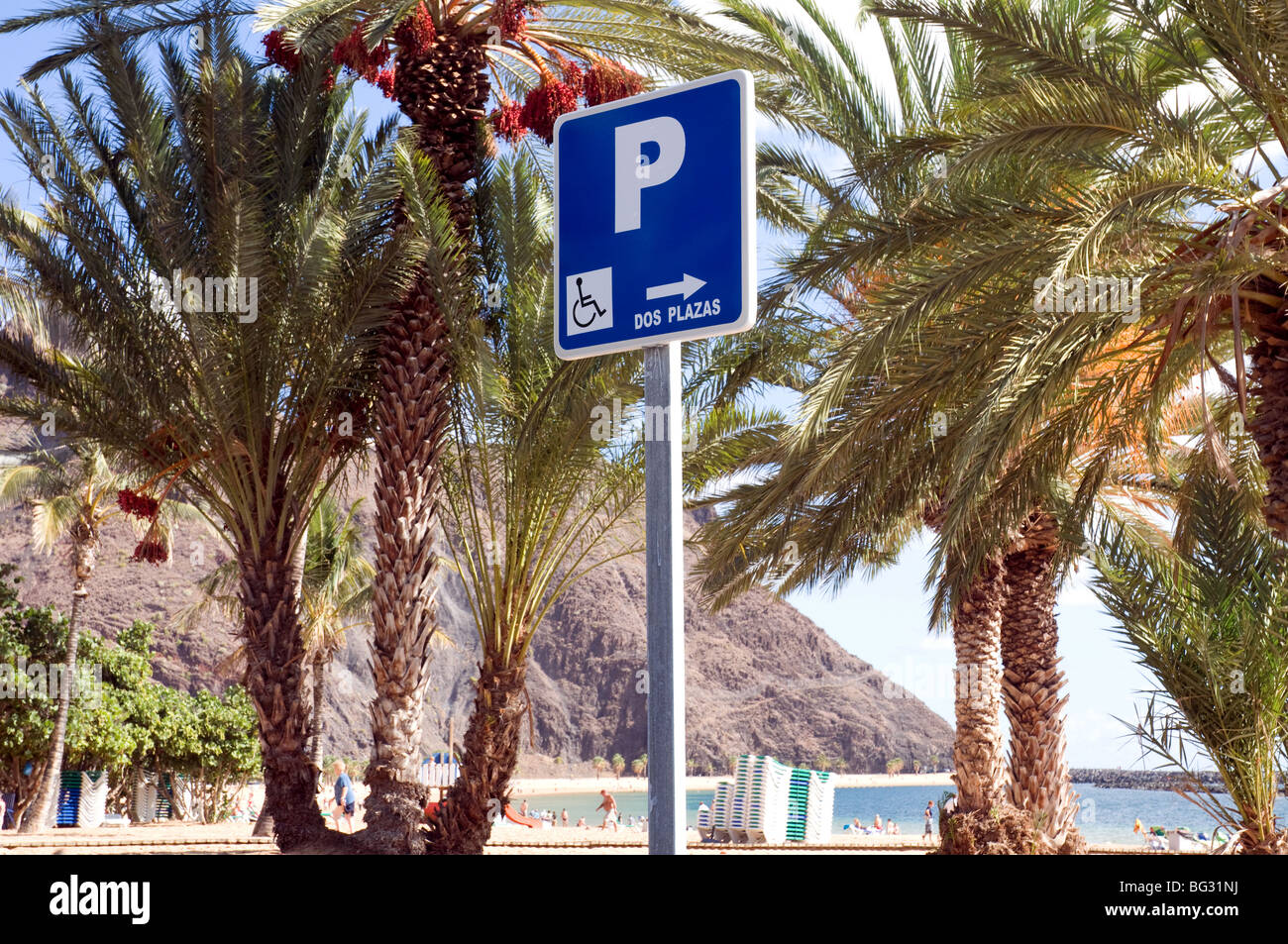 Blauen Behindertenausweis Parken Zeichen Teneriffa Spanien Stockfoto