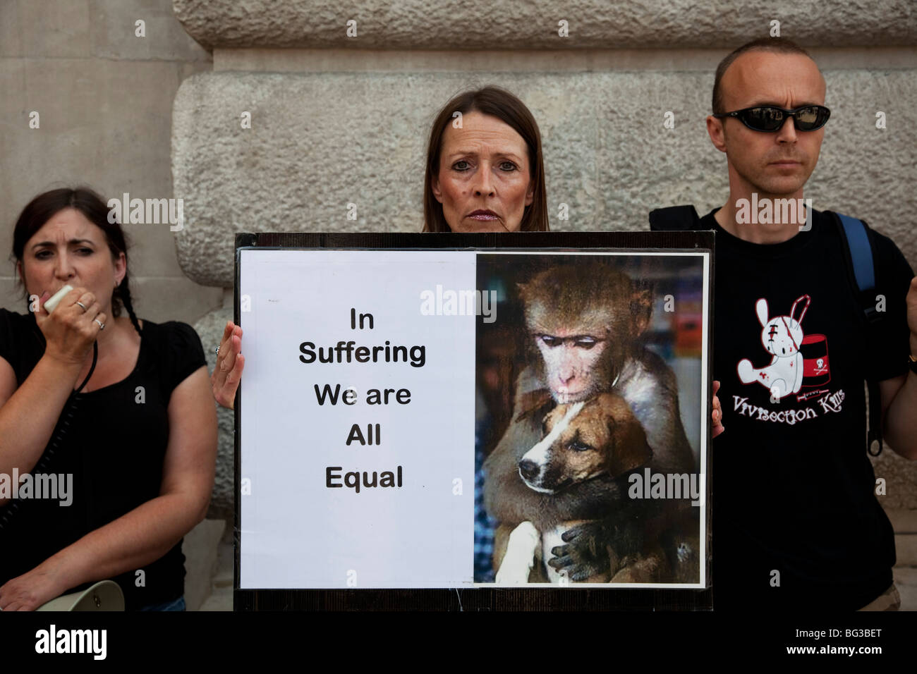 Animal Welfare Demonstranten demonstrieren gegen Tierversuche, Zentrum von London. Stockfoto