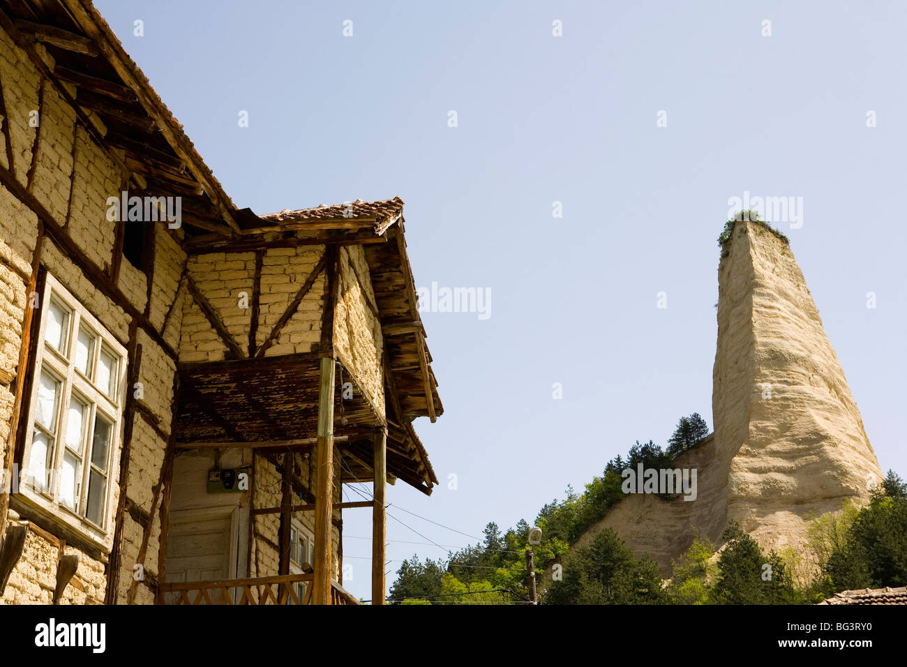 Sand-Pyramiden, Melnik, Bulgarien, Europa Stockfoto