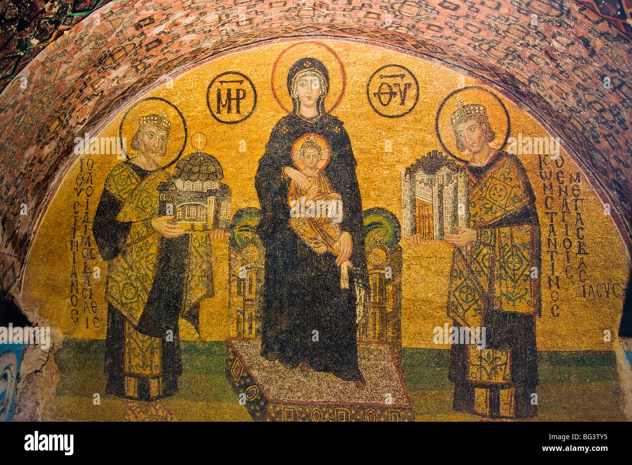 Mosaik-Panel in Mosaiksteine Fliesen innen Aya Sofya (Sancta Sophia), UNESCO-Weltkulturerbe, Istanbul, Türkei, Europa Stockfoto
