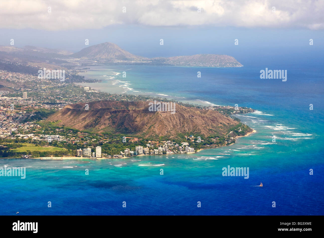Luftaufnahmen von Honolulu und den Diamond Head, Oahu, Hawaii, Vereinigte Staaten von Amerika, Pazifik, Nordamerika Stockfoto