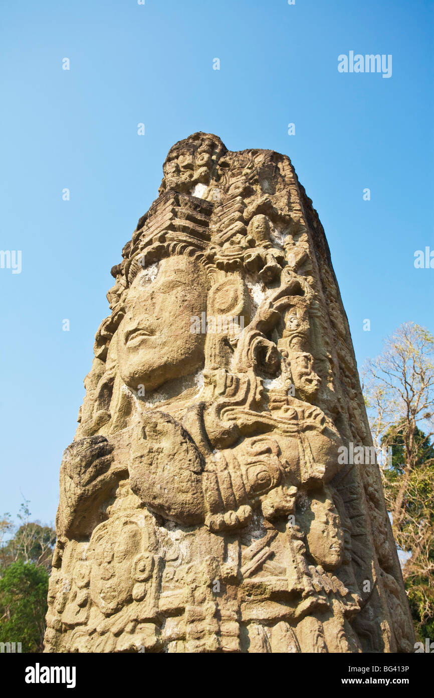 Honduras, Copan Ruinas, Copan Ruinen, die große Plaza, Stele A, 731 n. Chr. Stockfoto