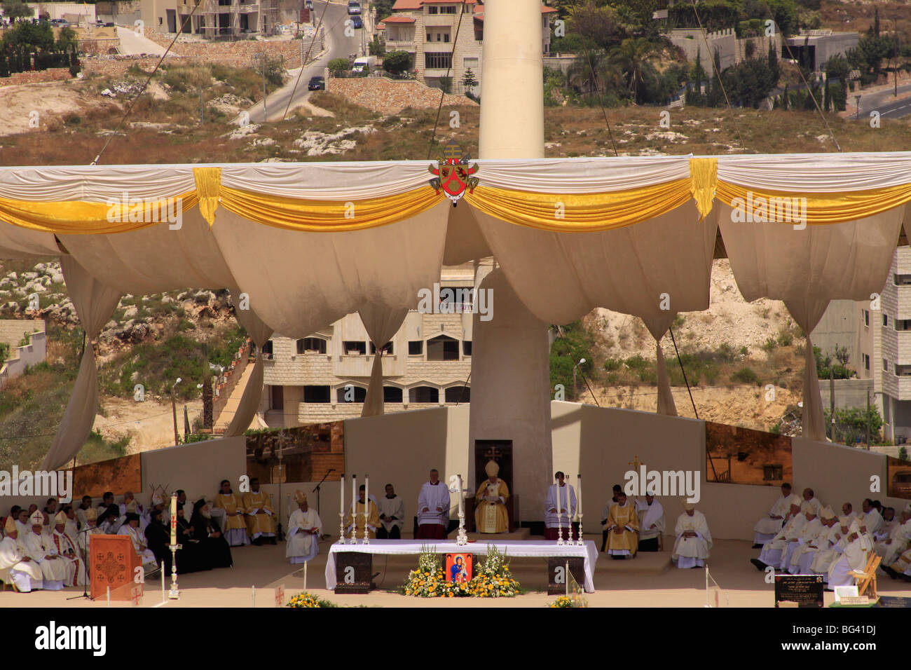 Israel, Galiläa, der päpstlichen Messe, zelebriert von seiner Heiligkeit Papst Benedict XVI auf dem Berg des Abgrunds in Nazareth Stockfoto