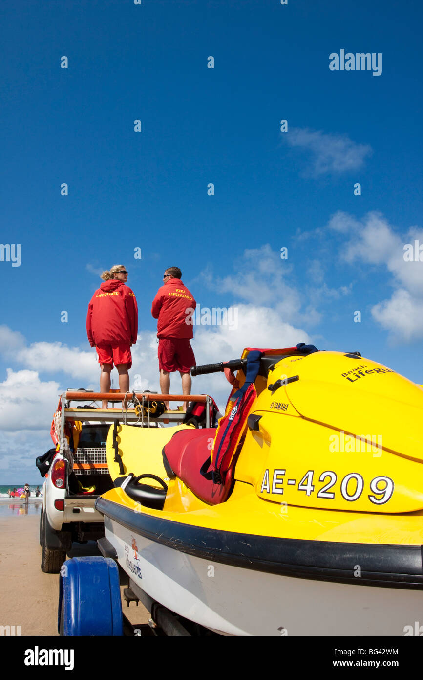 Rettungsschwimmer, Perranporth, Cornwall, England Stockfoto