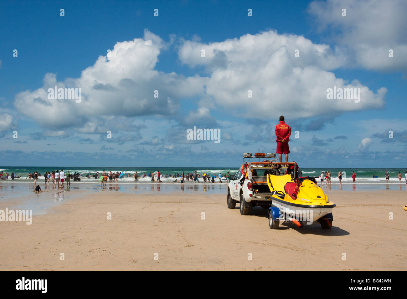 Rettungsschwimmer, Perranporth, Cornwall, England Stockfoto