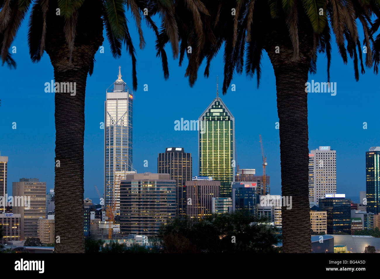 Blick auf die Skyline von Perth CBD von Kings Park, Western Australia, Australien Stockfoto