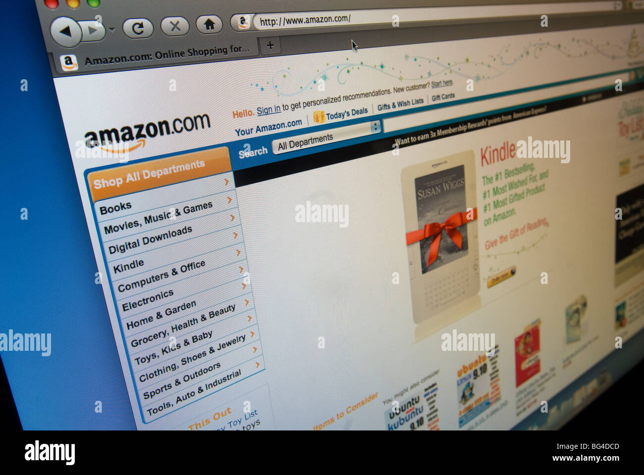 Die Amazon-Webseite auf Montag, 30. November 2009 nimmt keinen Bezug auf Cyber Montag. Stockfoto