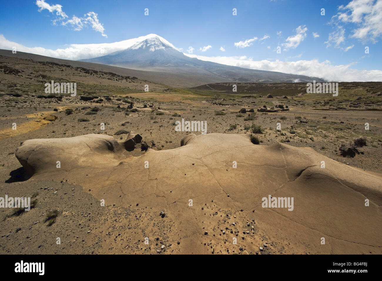 Winderosion auf der Westflanke des Volcan Chimborazo, Anden hoch Paramo (Puna) trocken gemachten Regenschatten, Hochland, Ecuador Stockfoto