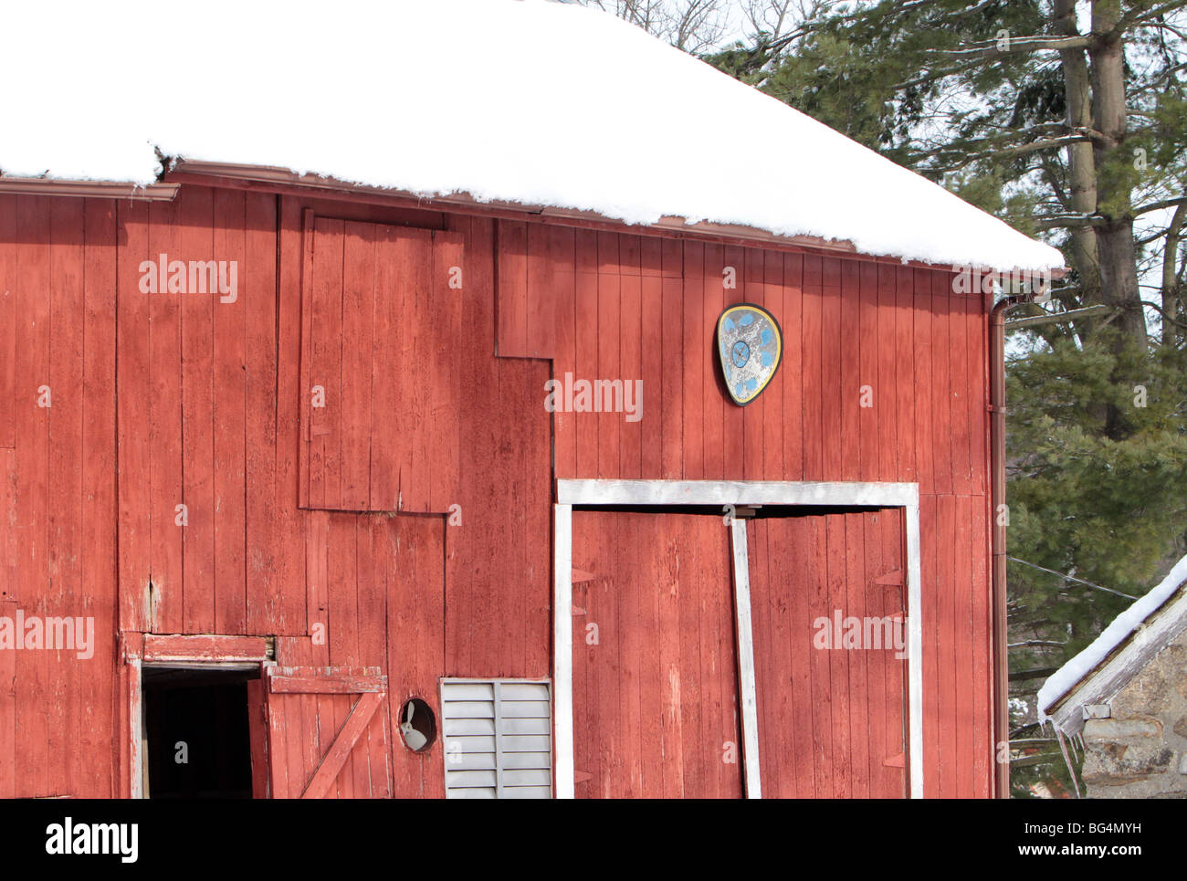 Eine alte historische Oldtimer rote Scheune. Stockfoto