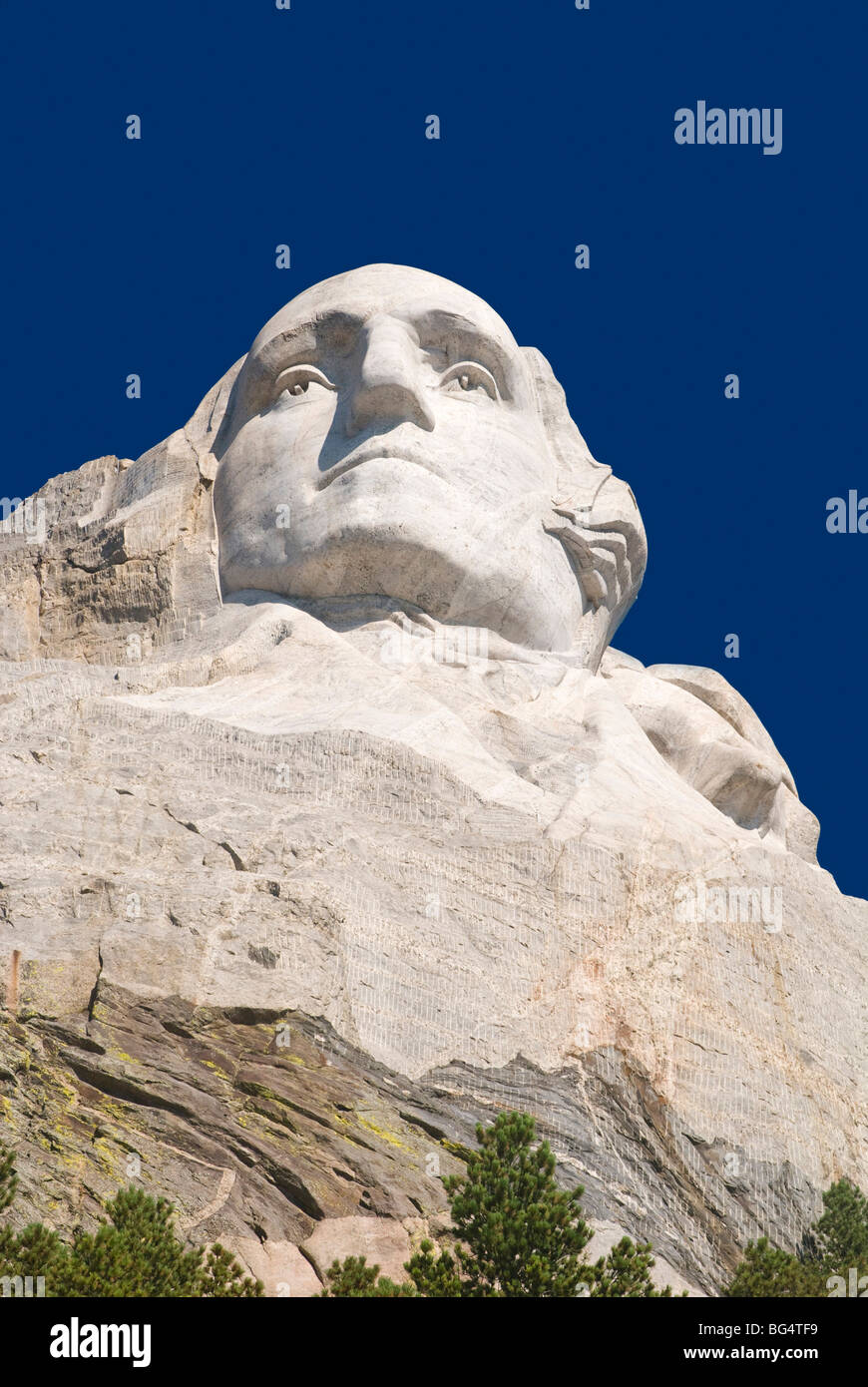 Nahaufnahme von George Washington am Mount Rushmore National Monument, Black Hills, South Dakota Stockfoto