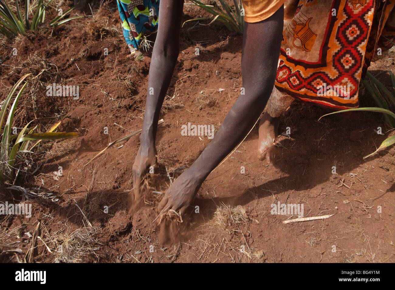 Während des Krieges in Burundi eine halbe million Menschen nach Tanzania.Now geflohen kehren sie zurück, dass Ands beim Wiederaufbau ihrer Häuser Stockfoto
