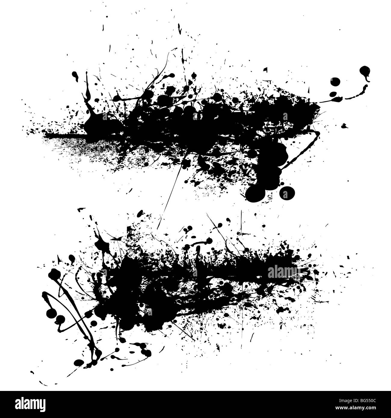 Zwei Tinte Splat Designs in schwarz mit gesprenkelten Effekt Stockfoto