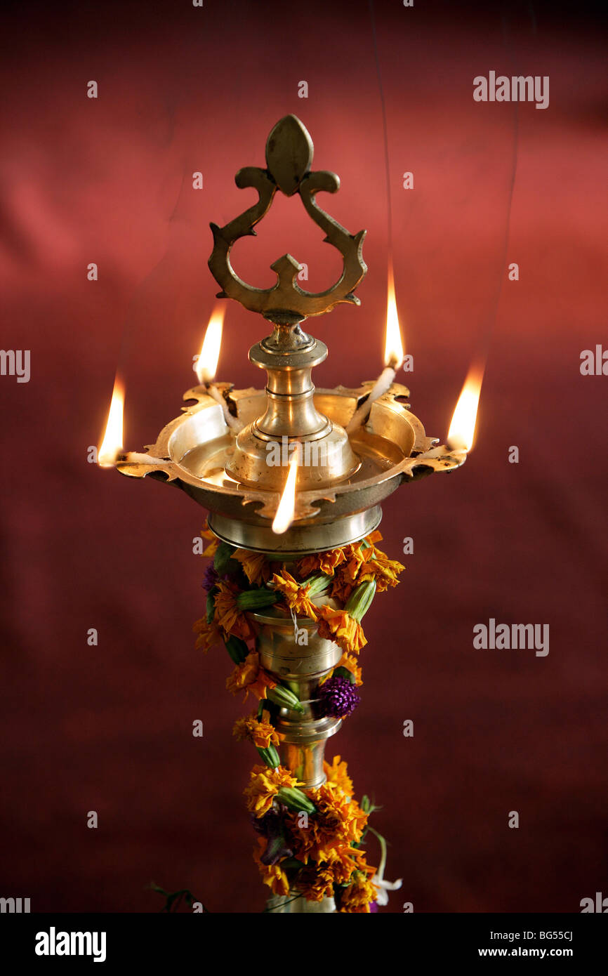 Öl-Kerze, heilige Flamme, Indien Stockfoto