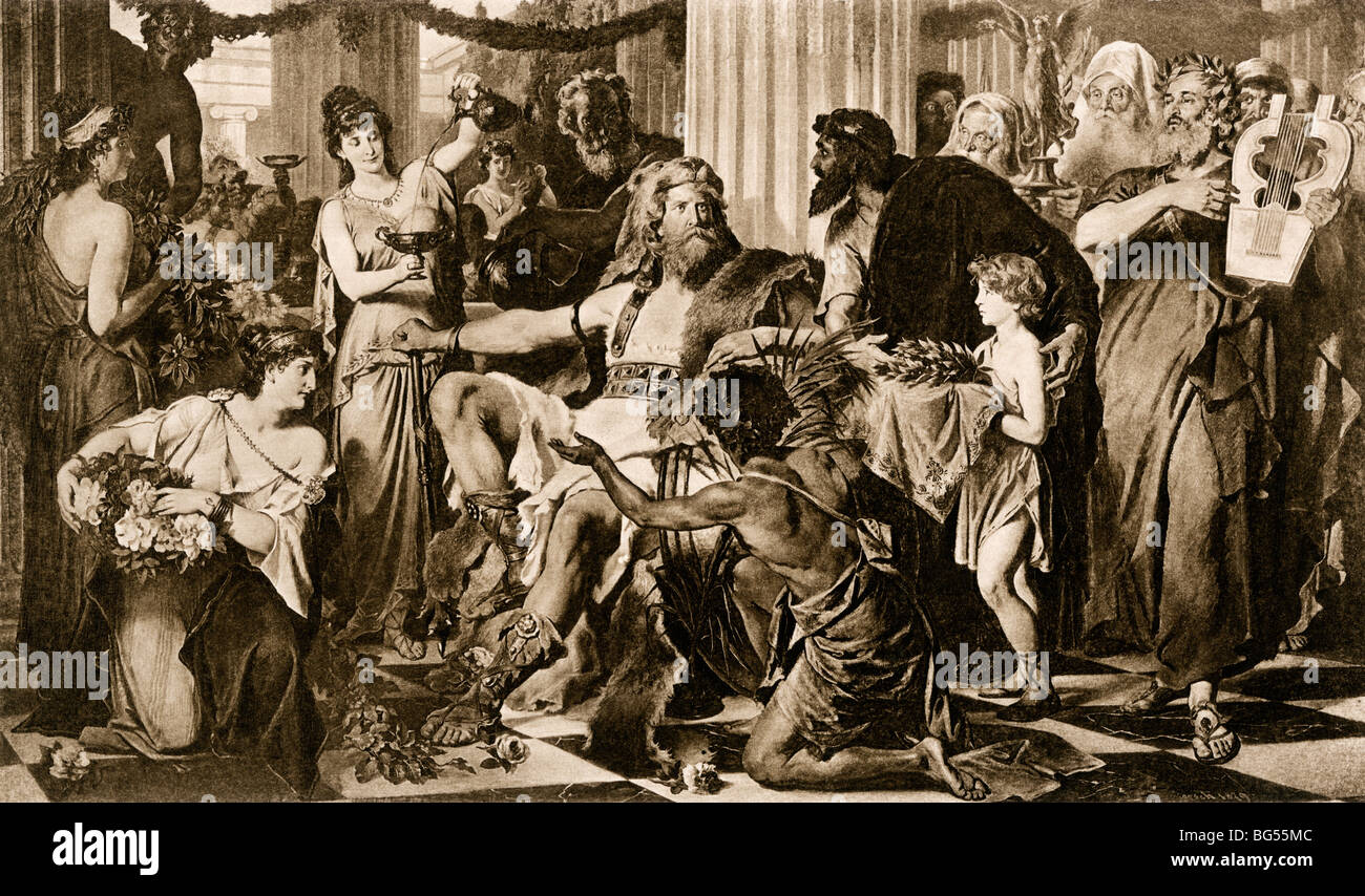 Alaric und die Westgoten triumphierend in Griechenland die Invasion des Römischen Reiches, 4. Jahrhundert n. Photogravure einer Abbildung Stockfoto