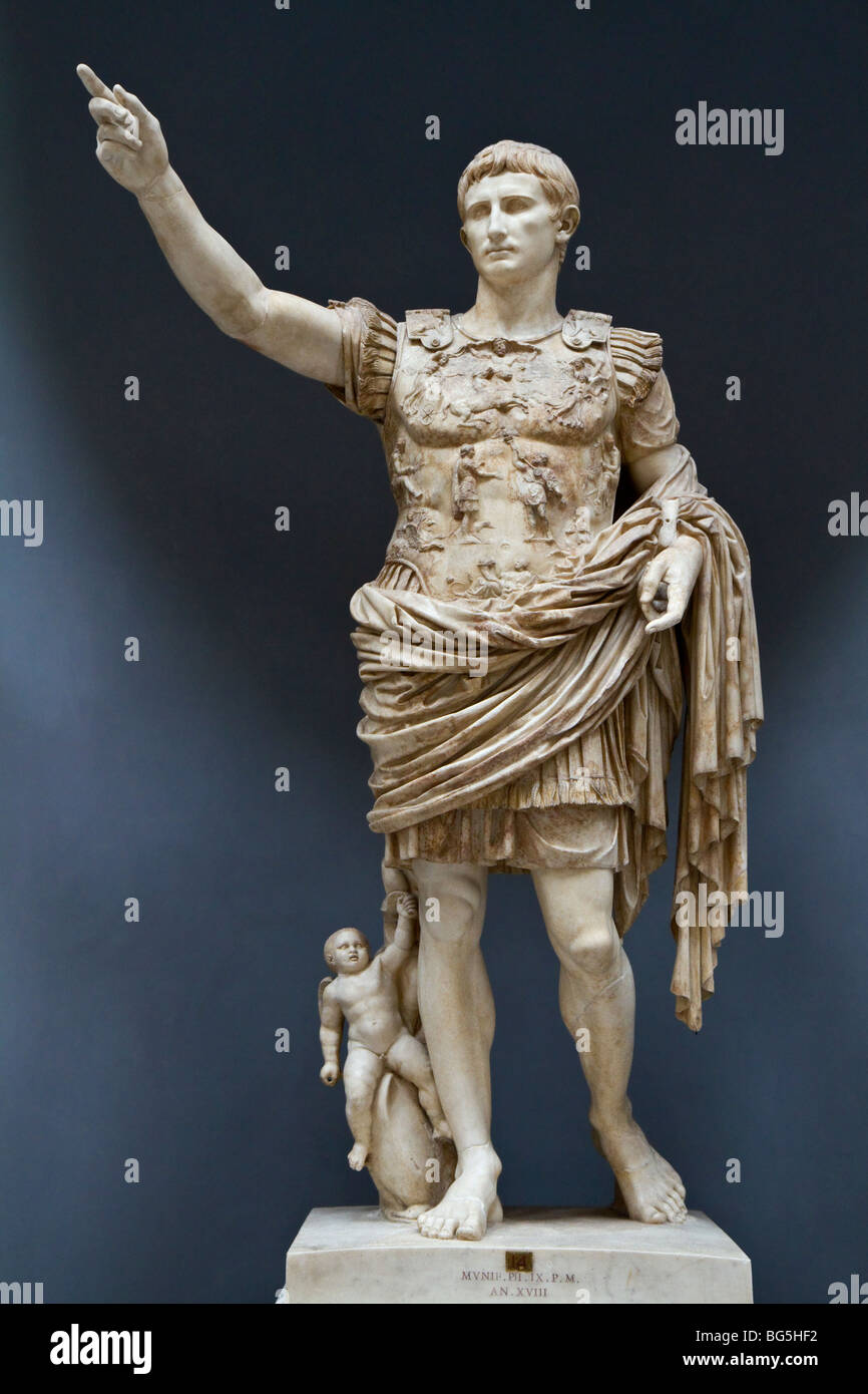 Der Prima Porta Augustus Braccio Nuovo der Vatikanischen Museen. Römische Kopie einer Bronze Original von ca. 20 AD. Stockfoto