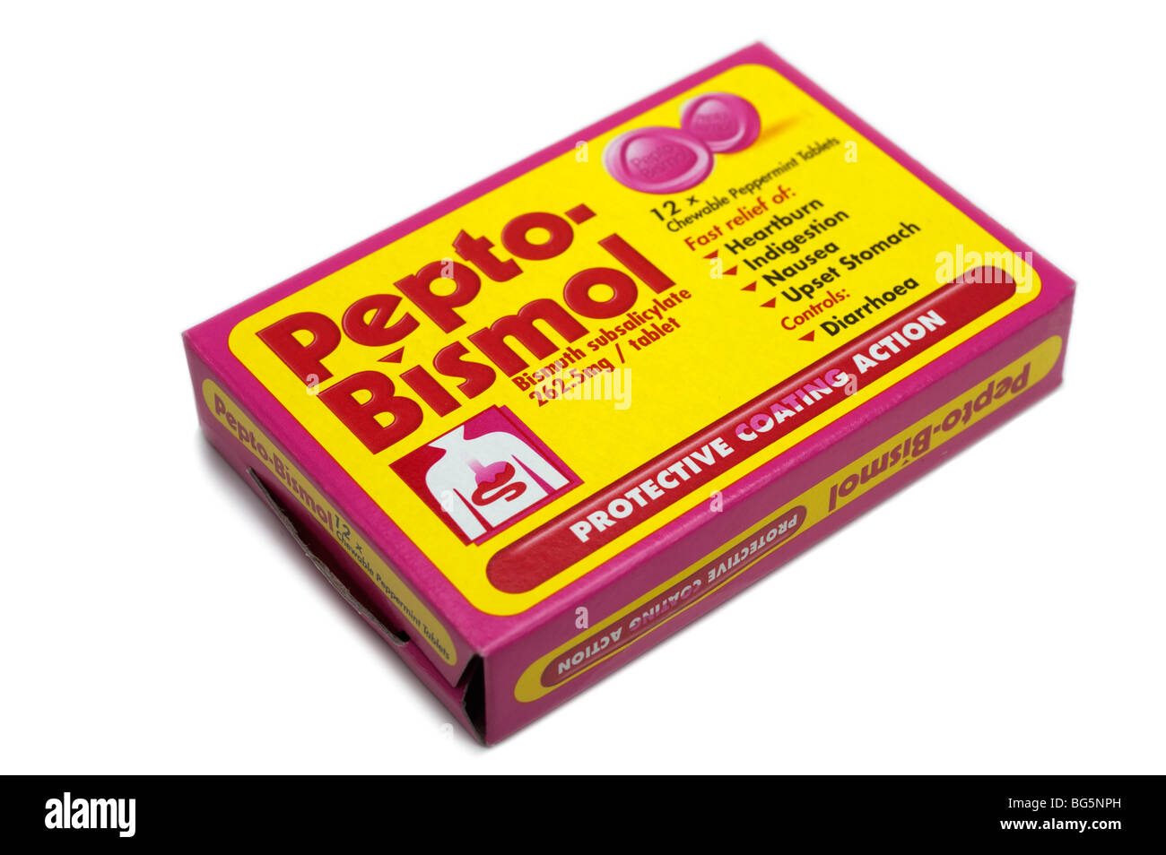 Paket von Pepto Bismol Kautabletten Pfefferminze Tabletten Stockfoto