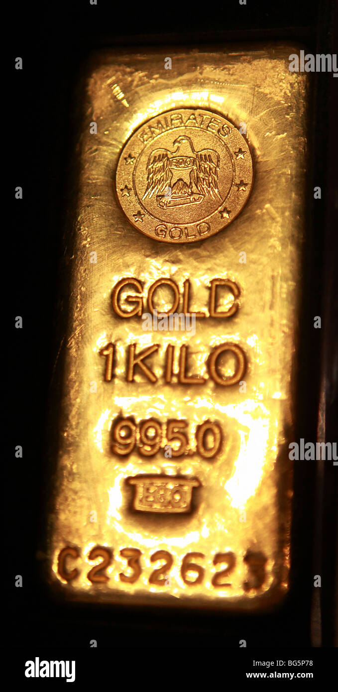 Ein 1-Kilo-Goldbarren, Vereinigte Arabische Emirate Stockfoto