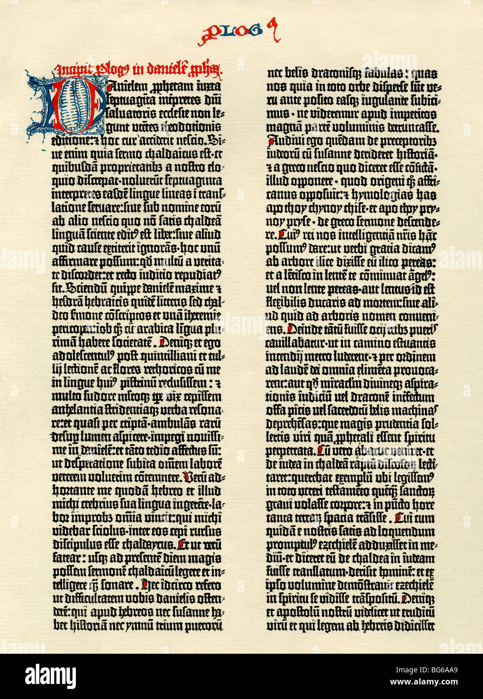 Seite des Gutenberg-museum Bibel. Farblithographie Reproduktion Stockfoto