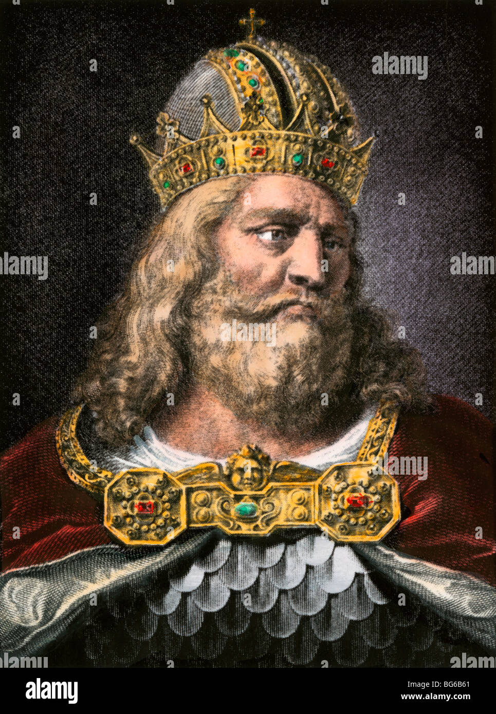 Idealisierte Porträt von Karl dem Großen. Handcolorierte halftone einer Abbildung Stockfoto