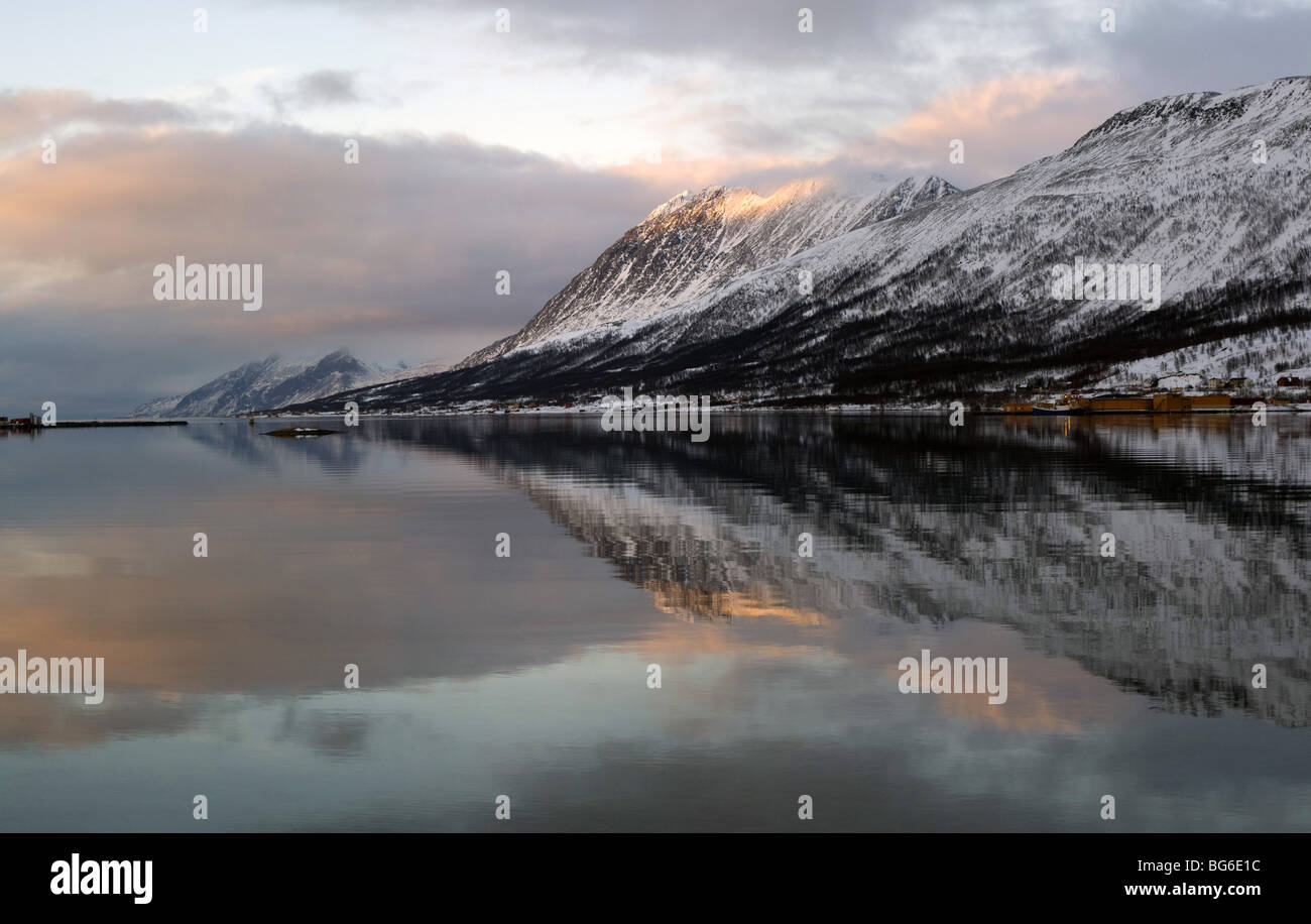 Tromso Region Winter Schnee Norwegen Polarkreis Nordeuropa Stockfoto