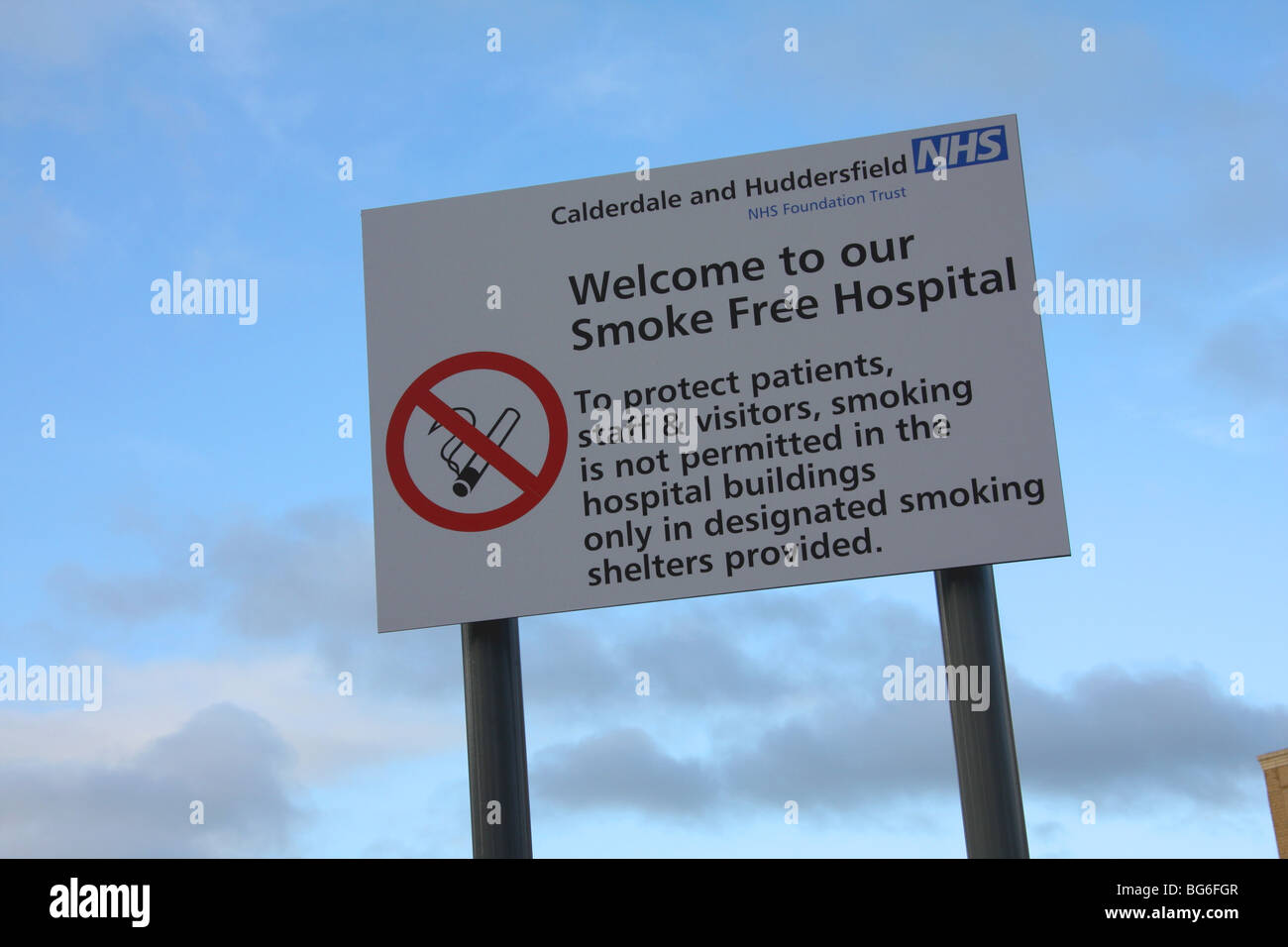 Smoke Free Zeichen des Calderdale Royal Hospital Stockfoto