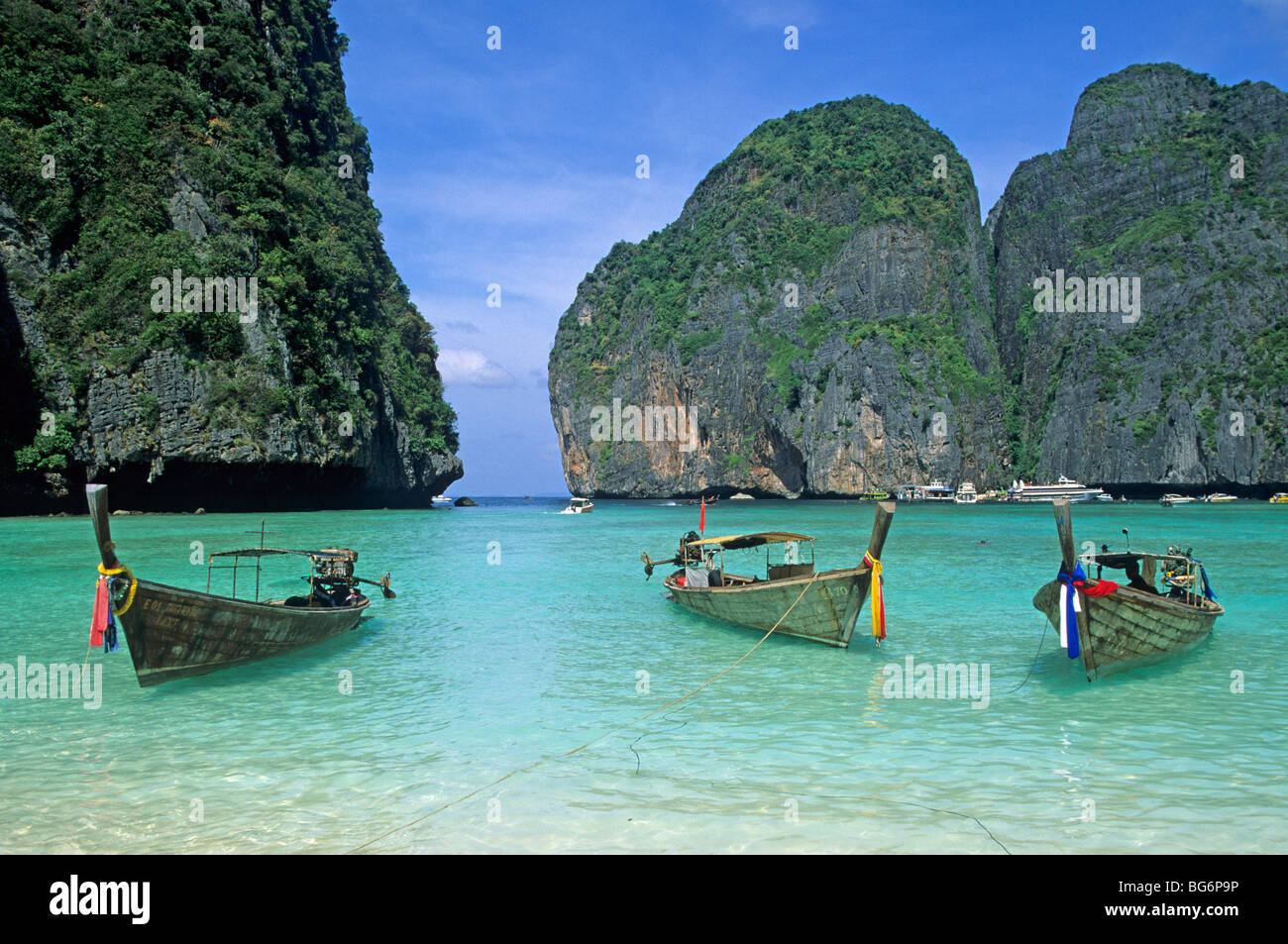 Longtailboats, Maya Bay, Kho Phi Phi Le Island, Thailand Stockfoto