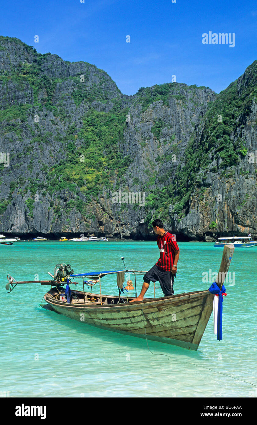 Longtailboot, Maya Bay, Kho Phi Phi Le Island, Thailand Stockfoto