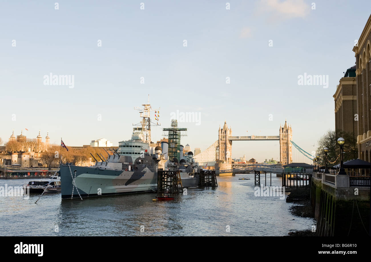 HMS Belfast auf der Themse in London.  Foto von Gordon Scammell Stockfoto