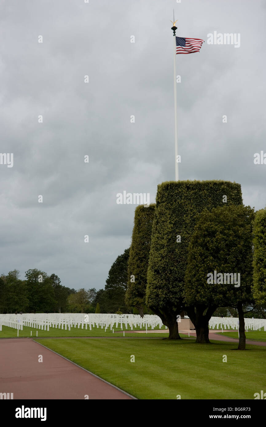 Die Normandy American National Cemetery mit Blick auf Omaha Beach mit 9286 Gräber hauptsächlich aus D-Day-Kampagne Stockfoto