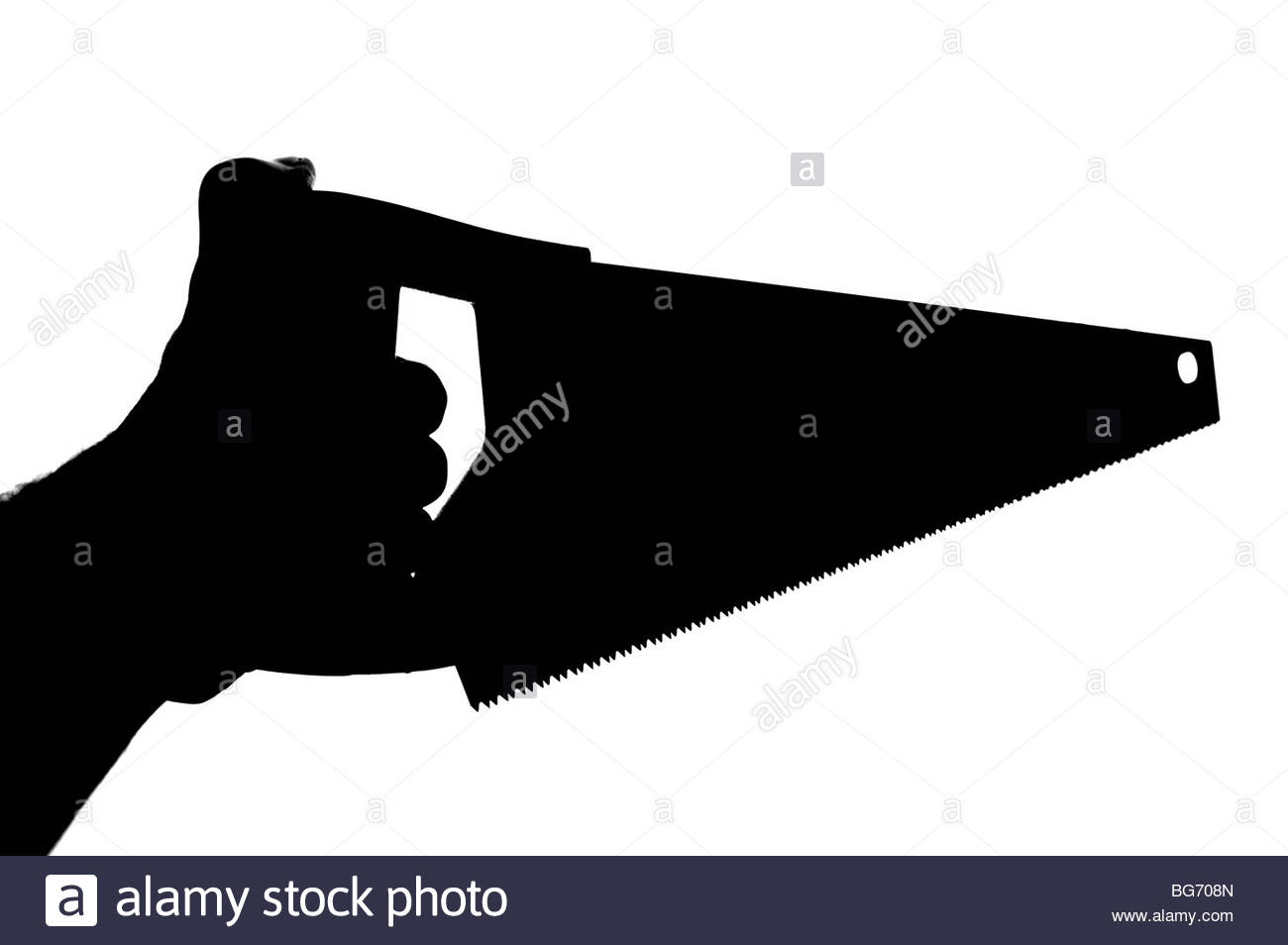 Silhouette Mann mit Säge Stockfoto