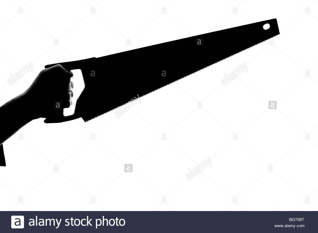 Silhouette Mann mit Säge Stockfoto